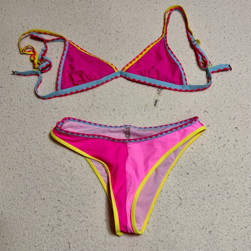 SHEIN Pink and Yellow Bikini Set large swim summer beach